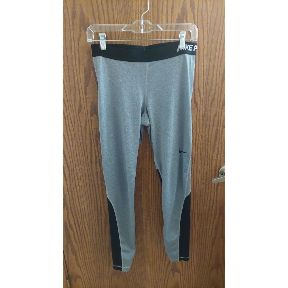 Nike Pro Dri-FIT Small Colorblock Leggings Womens Gray Black Striped Tights